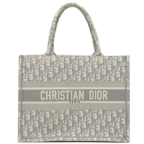 Christian Dior Tote Bag Book Medium Grey Handbag Embroidery Oblique - Picture 1 of 14